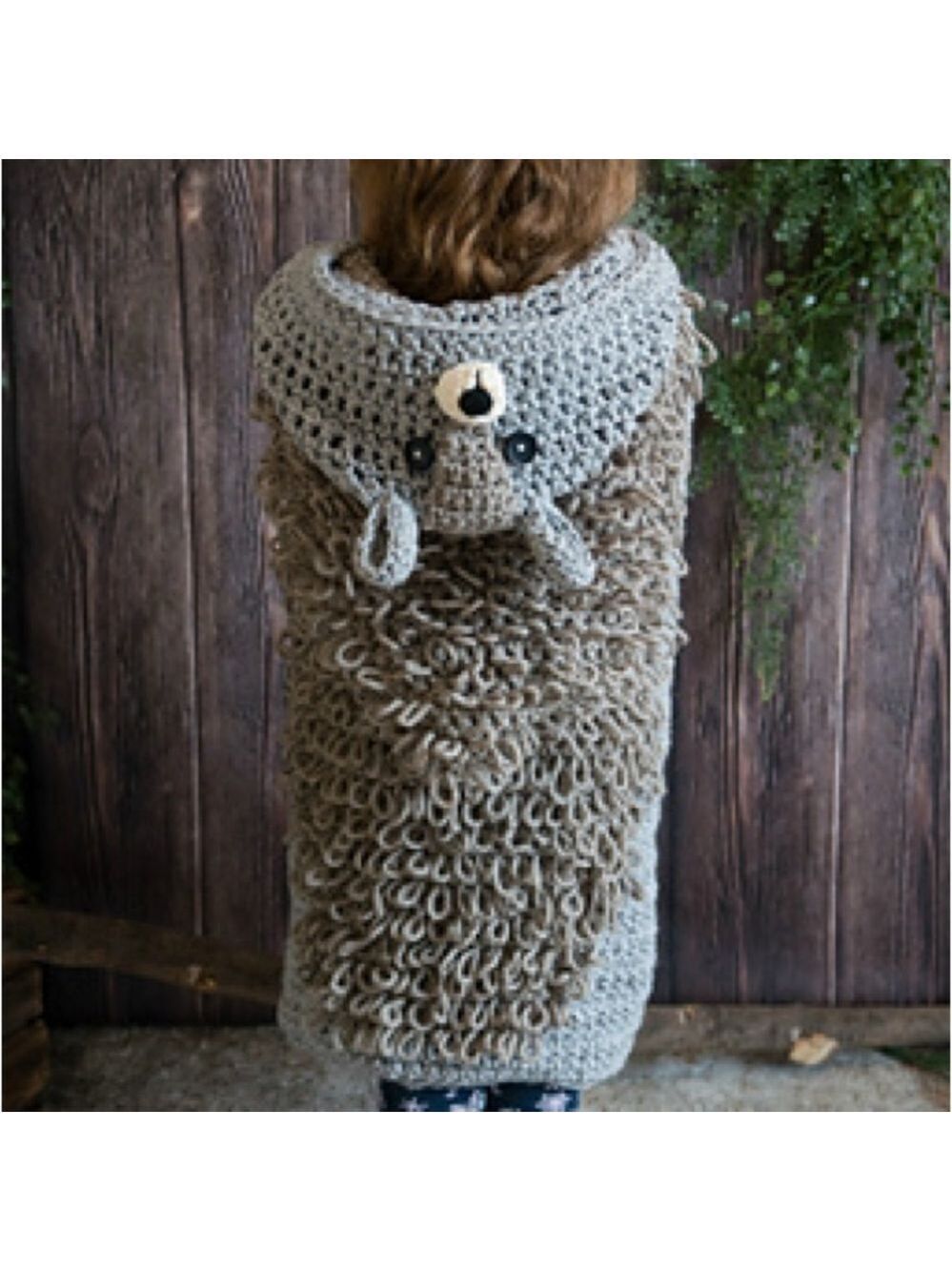 HAND MADE Kids Crochet Animal Squirrel Hooded Blanket Grey Black White Tan